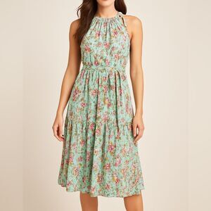 Eva Franco Anthropologie Floral Halter Midi Dress Size 6 Cottagecore